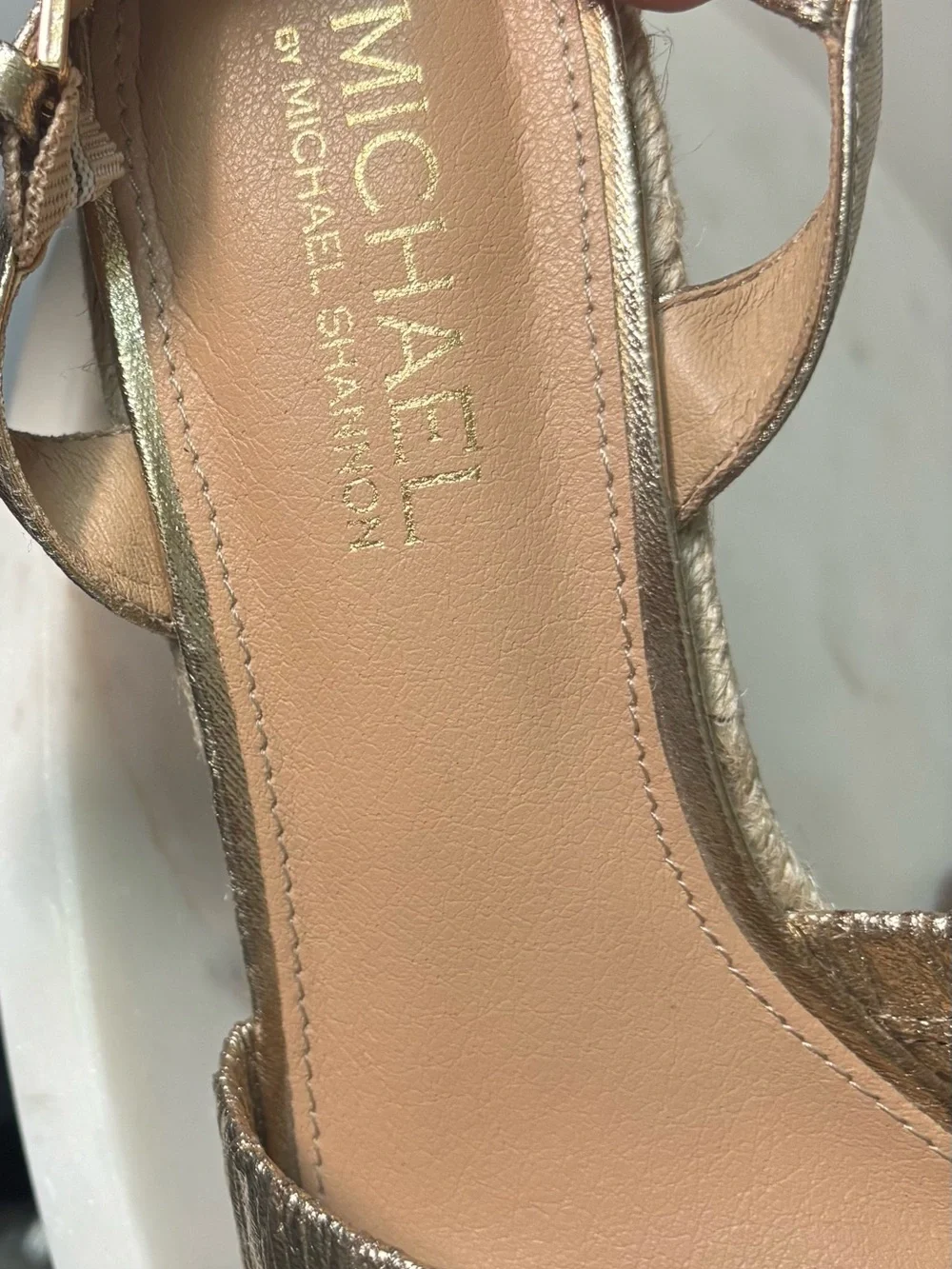 MICHAEL Michael Kors  Arielle Gold Wedge size 7-4 inches Heel Espadrille 204542
